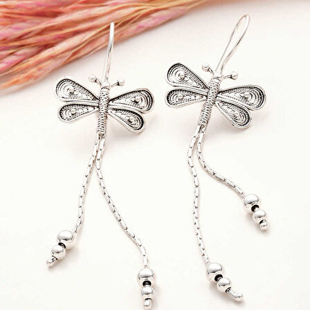 925 Ayar Gümüş Telkari Sallantılı Yusufçuk Kadın Küpe T8050 (944944)