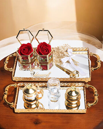 Affection Dantelli Gold Söz Nişan Tepsisi