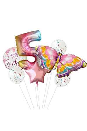 Pembe Kelebek Balon Gökkuşağı Helyum RAKAMLIı YAŞ Doğum Günü Dekorasyon