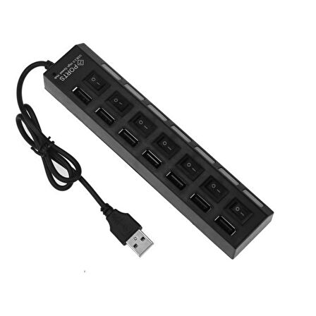 Ozmik USB 2.0 Hub Güç Şeridi 7 Portlu On/of Anahtarlı Akım Korumalı Bilgisayar Çoklayıcı