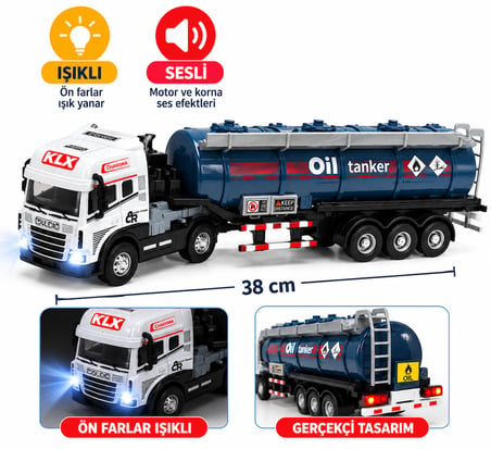 38 cm Işıklı ve Sesli Oyuncak Akaryakıt Tankeri Tır