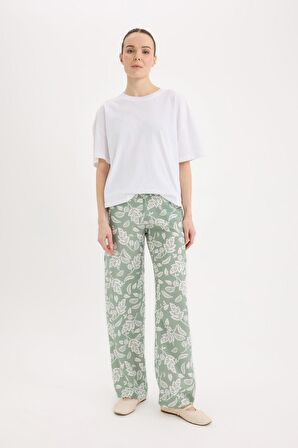 DeFacto Rahat Pantolon Wide Leg Geniş Bol Paça Desenli Yüksek Bel C4042AX25SPKH434