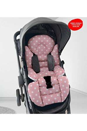 Pudra Yıldızlı Bebek Arabası Minderi