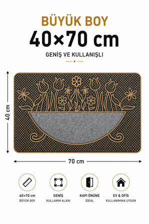 Kaymaz Kapı Önü Paspası 40x70 cm – Güçlü Tabanlı, Su ve Toz Tutucu, İç ve Dış Mekân Giriş Paspası