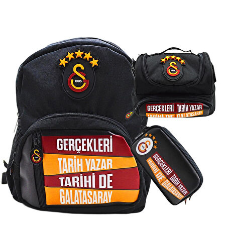Galatasaray 4 Bölmeli 5 Yıldızlı Gerçekleri Tarih Yazar Suni Deri Yüzey Okul Çantası + Beslenme Çantası + Kalemlik