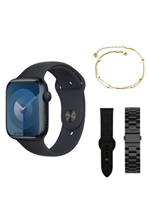 D4 Mini Amoled Ekran Silikon + Metal Kordonlu Bileklik Hediyeli 41 mm Watch 9 Mini Akıllı Saat