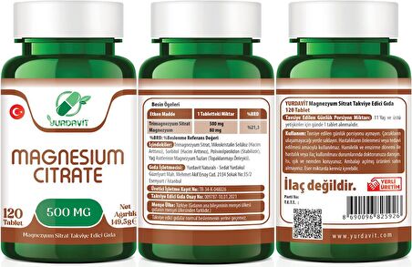 Yurdavit Hidrolize Collagen Tip 1-2-3 100 Tab Magnezyum Sitrat 500 Mg Magnesium Citrate 120 Tablet