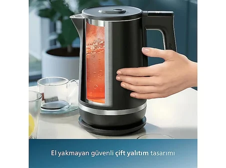 Philips 7000 Serisi Çift Yalıtımlı Su Isıtıcısı, 1,7 Lt Kapasite, Yaylı kapak, Hızlı kaynatma, Kolay Temizlik