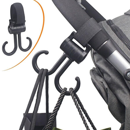 CELİK AVM® 2li Bebek Arabasına Uyumlu Cırtlı  Eşya Taşıma Aparatı 360 Derece Dönebilen Plastik Kanca