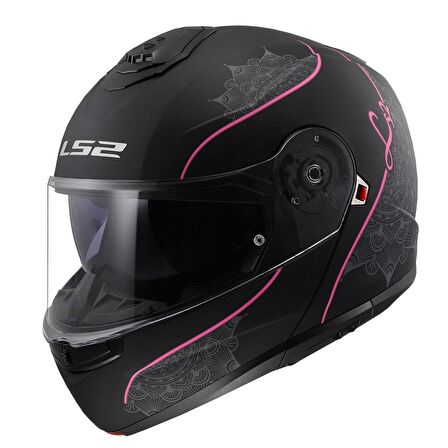 LS2 STROBE 2 LUX MAT SİYAH-PEMBE ÇENE AÇILIR KASK