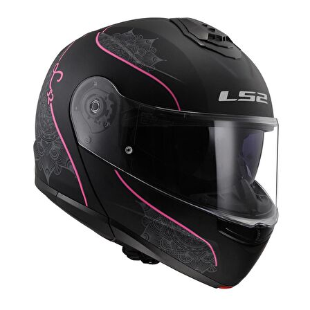 LS2 STROBE 2 LUX MAT SİYAH-PEMBE ÇENE AÇILIR KASK