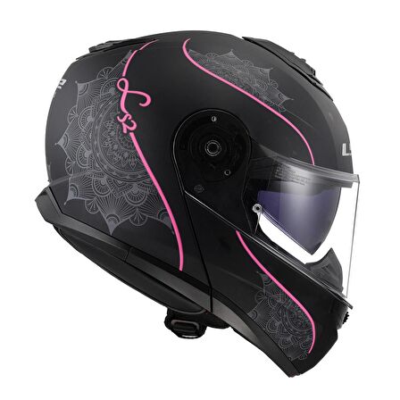 LS2 STROBE 2 LUX MAT SİYAH-PEMBE ÇENE AÇILIR KASK