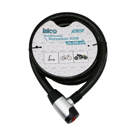 ANAHTARLI METAL KAPLAMA KAFAÇEK-İT KİLİT KAPAKMOTOR - BİSİKLET KİLİT ÇELİK TELSİYAH ŞEFFAF KILIF24MM