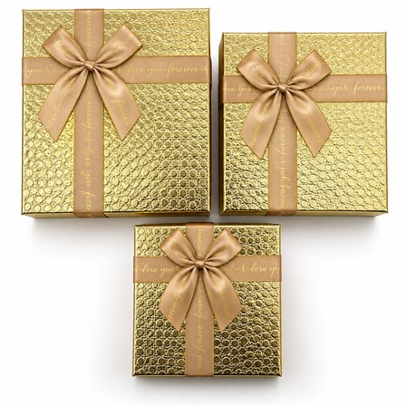 3PCS KARE PARLAK MİX RENKLİ - KABARTMA DESEN KARTON HEDİYE KUTUSU KURDELALI 19-17-15CM (5690)