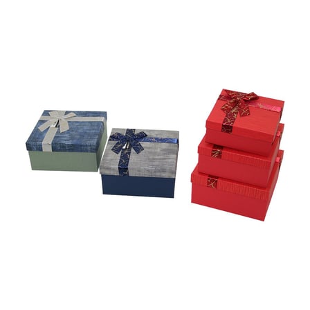 3PCS KARE ÇİZGİLİ MİX RENKLİ KARTON HEDİYE KUTUSU KURDELALI 19-17-15CM (5690)
