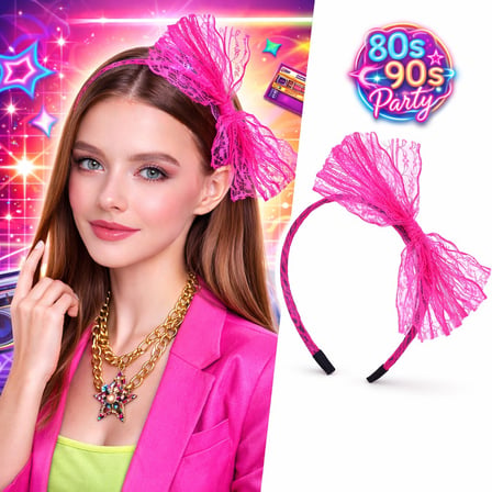 80’ler 90’lar Neon Pembe Dantel Taç Fiyonklu (5690)