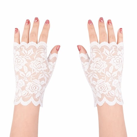 Beyaz Dantel Parmaksız Kısa Eldiven (5690)