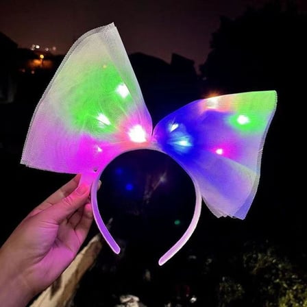Rengarenk Led Işıklı Fiyonk Şekilli Tül Parti Tacı Beyaz Renk 25x25 cm (5690)