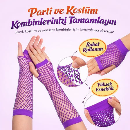 80’ler 90’lar Retro Mor File Parmaksız Eldiven 26 cm (5690)