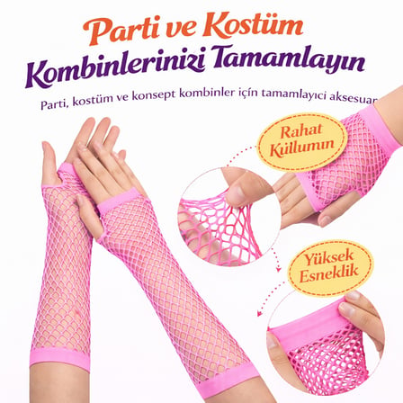 80’ler 90’lar Retro Neon Pembe File Parmaksız Eldiven 26 cm (5690)