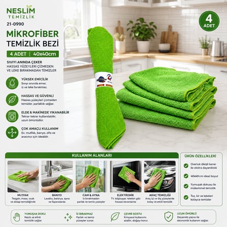 4PCS DÜRÜM - YUVARLAK SARIM 30x30CM MİKROFİBER TEMİZLİK BEZİ (5691)