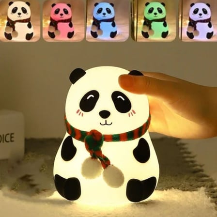 5 Farklı Renk Modlu Panda Figürlü Pofuduk LED Gece Lambası–Yumuşak Dokulu Çocuk Odası ve Dekoratif Ş