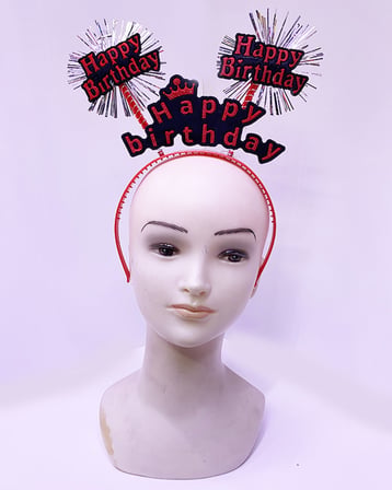 Happy Birthday Yazılı Püsküllü Neon Kırmızı Renk Doğum Günü Tacı 22x19 cm (5691)
