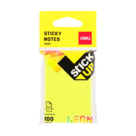 Deli Sticky Notes Yapışkanlı Not Kağıdı 76x51 mm Neon 100 Sayfa A02202