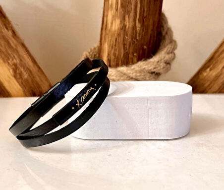 Kemal Atatürk Yazılı %100 Deri 3lü Erkek Bileklik Set 21 cm (Türk El Üretimi)