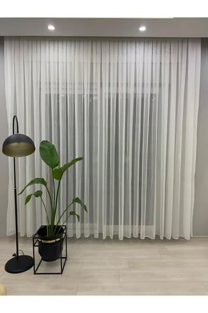 4042 GÜMÜŞ SİMLİ DESENLİ MODERN EKRU TÜL PERDE 1/2,5 ORTA NORMAL PİLELİ