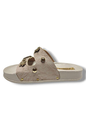 Capri 9001-25 Deri Çift Bant Tokalı Kadın Terlik