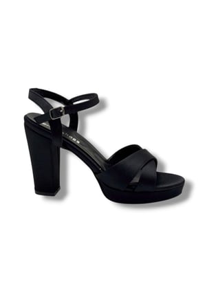 Erbay 308-26 Parlak Saten Çapraz Bant Kalın Topuk Kadın Sandalet(11cm)