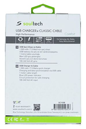 Soultech Micro USB Hızlı Şarj Aleti Beyaz