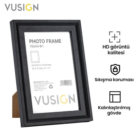 VUSIGN MDF Fotoğraf Çerçevesi Siyah Kabartmalı Çerçeve Masaüstü ve Duvar Askılı 2'li Set