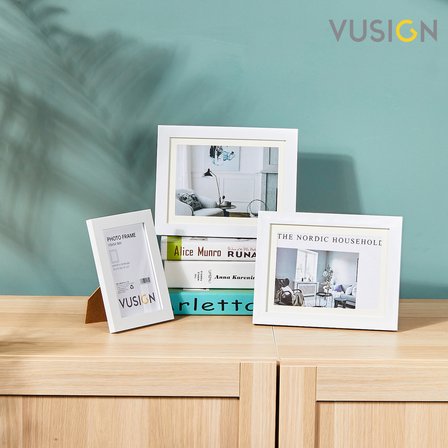 VUSIGN  MDF Beyaz Kabartmalı ,Masaüstü ve Duvar Askılı  Fotoğraf Çerçevesi  3'lü Set