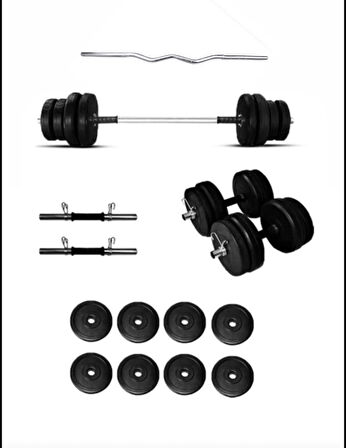 20 kg Halter-Dambıl Seti- Ağırlık Seti-düz ve Z barlı Vücut Geliştirme Seti