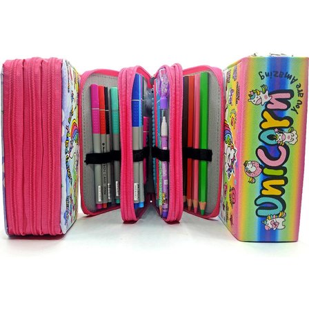 Kalem Kutusu Unicorn Pembe Cool Tarz Kawai Organizer Kalemkutu Üç Bölmeli Kalemlik