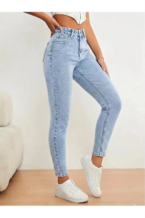 Astrid Kadın Buz Mavi Kar Yıkama Jeans Boyfriend Mom Jean Yüksek Bel Denim Kot Pantolon