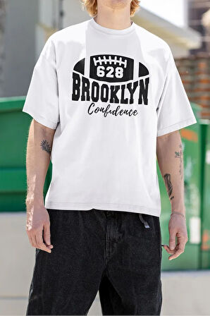 628 Brooklyn Confidence Beyzbol Baskılı Unisex Oversize Tişört