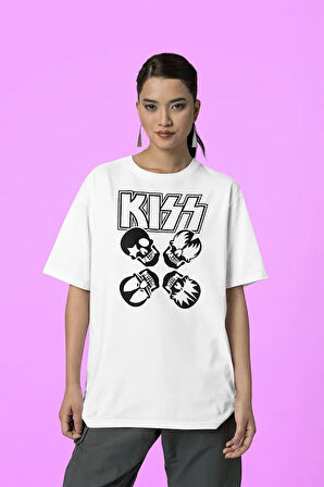 Müzik Grubu Kiss Baskılı Unisex Tişört, Oversize Rock Metal Tişört