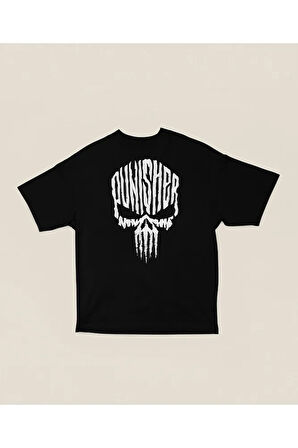 The Punisher Baskılı Özel Tasarım Unisex Tişört, Oversize Marvel Tişört