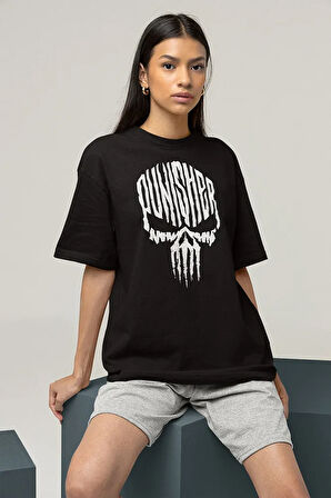 The Punisher Baskılı Özel Tasarım Unisex Tişört, Oversize Marvel Tişört