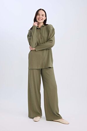 DeFacto Bürümcük Pantolon Straight Fit Beli Lastikli Basic Düz Geniş Bol Paça D7522AX24AUKH82