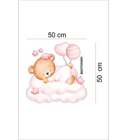 Bizerk Görsel Pembe Bulutun Üzerinde Uyuyan Sevimli Bebek Oyuncak Ayı Cam Kapı Duvar Sticker Seti