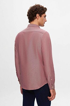 Ds Damat Slim Fit Bordo Armürlü Düğmeli Yaka Pamuklu Gömlek 5HC02ORT07265 5HC02ORT07265