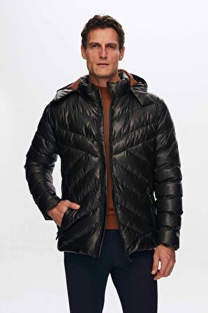 Ds Damat Slim Fit Kahverengi Su İtici Rüzgar Geçirmez Elyaf Dolgulu Deri Görünümlü Çıkarılabilir Kapüşonlu Mont 1HF07ORT01910 1HF07ORT01910