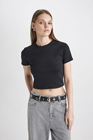 DeFacto Coool Fitted Ribana Basic Düz Kısa Kollu Tişört T9631AZ24SMBK81