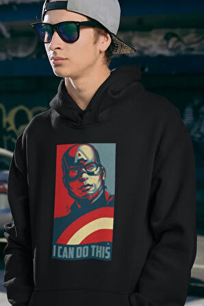 I Can Do This Yazılı Unisex Oversize Kaptan Amerika Hoodie