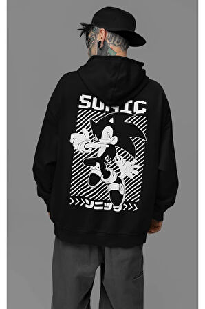 Sonic Çizgi Film Baskılı Unisex Oversize Karakter Hoodie