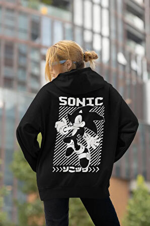 Sonic Çizgi Film Baskılı Unisex Oversize Karakter Hoodie